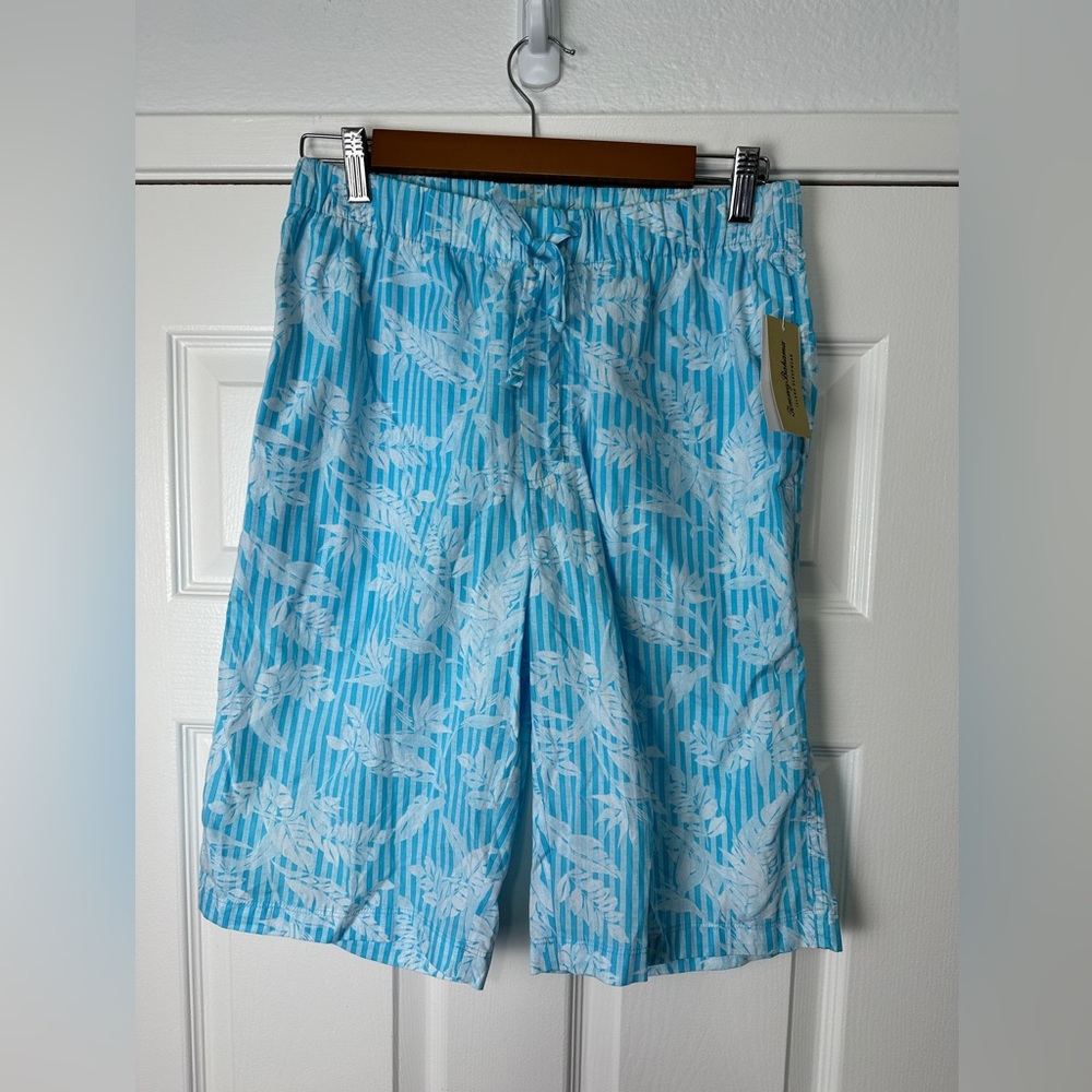 Tommy Bahama Island Sleepwear Aqua  Chalk Palm Stripe Sleep Shorts Men’s S NEW